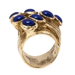 مملوكة مسبقًا Yves Saint Laurent Arty Dots Blue Cabochon Gold Tone Ring Size 54.5