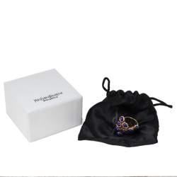 مملوكة مسبقًا Yves Saint Laurent Arty Dots Blue Cabochon Gold Tone Ring Size 54.5