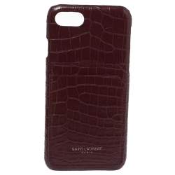 Saint Laurent Paris Burgundy Croc Emossed Leather iPhone 8 Case