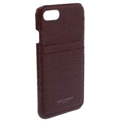 Saint Laurent Paris Burgundy Croc Emossed Leather iPhone 8 Case