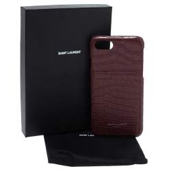 Saint Laurent Paris Burgundy Croc Emossed Leather iPhone 8 Case