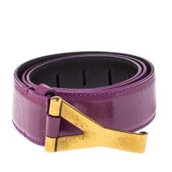 Pre Owned Saint Laurent Paris Purple Patent Leather Y Buckle Belt 90 CM 