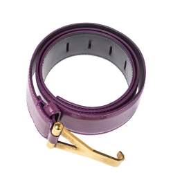 Pre Owned Saint Laurent Paris Purple Patent Leather Y Buckle Belt 90 CM 