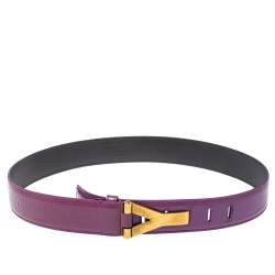 Pre Owned Saint Laurent Paris Purple Patent Leather Y Buckle Belt 90 CM 