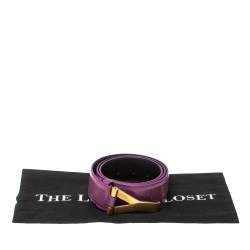 Pre Owned Saint Laurent Paris Purple Patent Leather Y Buckle Belt 90 CM 