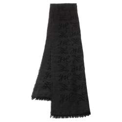 Yves Saint Laurent Black Jacquard Signature Wool Scarf