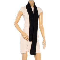 Yves Saint Laurent Black Jacquard Signature Wool Scarf