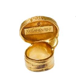 Pre Owned Yves Saint Laurent Arty Glass Cabochon Gold Tone Cocktail Ring Size 6