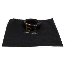 Pre Owned Saint Laurent Black Croc Embossed Patent Leather Monogram Square Buckle Belt 80 CM