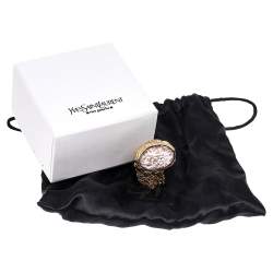 مملوكة مسبقًا خاتم سان لوران آرتي ذهبي بكابوشون زجاج أبيض مقاس 52