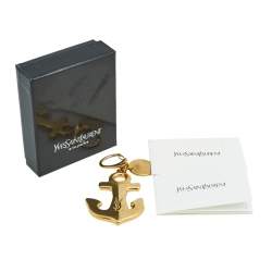 Pre Owned Yves Saint Laurent Gold Tone Anchor & Logo Accent Key Chain