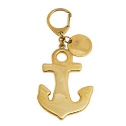 Pre Owned Yves Saint Laurent Gold Tone Anchor & Logo Accent Key Chain