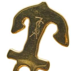 Pre Owned Yves Saint Laurent Gold Tone Anchor & Logo Accent Key Chain