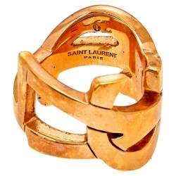 مملوكة مسبقًا Saint Laurent Paris Rose Gold Tone Monogram Ring Size EU 52