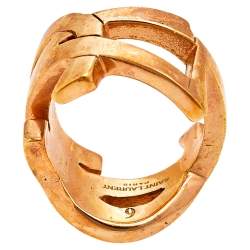 مملوكة مسبقًا Saint Laurent Paris Rose Gold Tone Monogram Ring Size EU 52