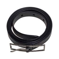 Pre Owned Saint Laurent Black Leather Buckle Slim Belt 85CM