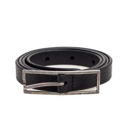 Pre Owned Saint Laurent Black Leather Buckle Slim Belt 85CM