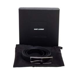 Pre Owned Saint Laurent Black Leather Buckle Slim Belt 85CM