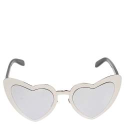 Pre Owned Saint Laurent Silver Tone/ Grey LouLou Heart Sunglasses