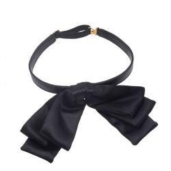 مملوكة مسبقًا Saint Laurent Black Leather Bow Choker Necklace