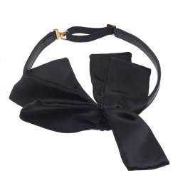 مملوكة مسبقًا Saint Laurent Black Leather Bow Choker Necklace