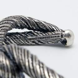 Pre Owned Saint Laurent Twisted Interlocking Cuff Silver Tone Metal Bracelet