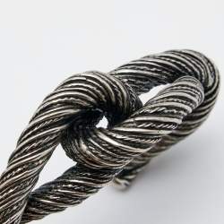 Pre Owned Saint Laurent Twisted Interlocking Cuff Silver Tone Metal Bracelet