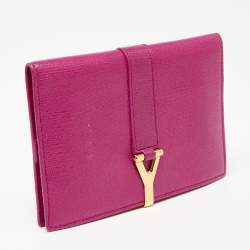 Pre Owned Saint Laurent Fuchsia Leather Y Ligne Passport Cover