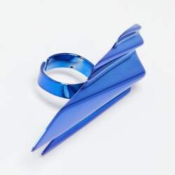 Pre Owned Saint Laurent Babylone Blue Metal Coated Ring 