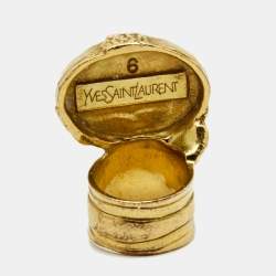 Pre Owned Yves Saint Laurent Multi Color Glass Cabochon Arty Gold Tone Ring Size 53