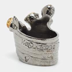 Pre Owned Saint Laurent Paris Arty Dots Glass Gunmetal Tone Ring Size 53