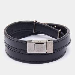 Saint Laurent Black Leather Opyum Double Wrap Bracelet