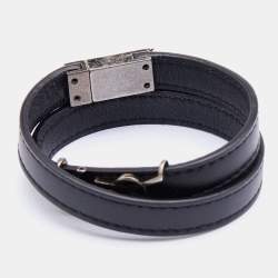 Saint Laurent Black Leather Opyum Double Wrap Bracelet