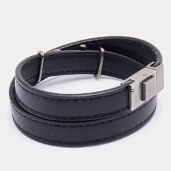 Saint Laurent Black Leather Opyum Double Wrap Bracelet