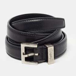 Saint Laurent Slim Grained Leather Belt - Black - Belts