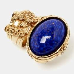 Pre Owned Saint Laurent Arty Glass Cabachon Gold Tone Ring Size 56
