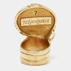 Pre Owned Saint Laurent Arty Glass Cabachon Gold Tone Ring Size 56