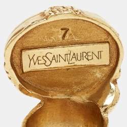 Pre Owned Saint Laurent Arty Glass Cabachon Gold Tone Ring Size 56