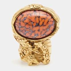 Saint Laurent Arty Glass Cabachon Gold Tone Ring Size 54
