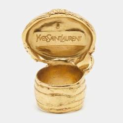 Saint Laurent Arty Glass Cabachon Gold Tone Ring Size 54