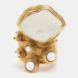 Saint Laurent Arty Enamel Glass Gold Tone Ring Size 55