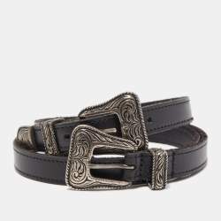 Saint Laurent Black Leather Western Adjustable Buckle Belt 80CM