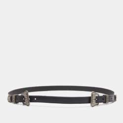 Pre Owned Saint Laurent Black Leather Western Adjustable Buckle Belt 80CM