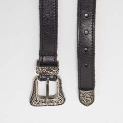 Pre Owned Saint Laurent Black Leather Western Adjustable Buckle Belt 80CM