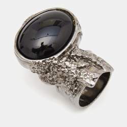 Saint Laurent Arty Glass Gunmetal Tone Ring Size 55