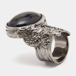 Saint Laurent Arty Glass Gunmetal Tone Ring Size 55