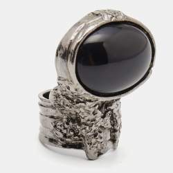 Saint Laurent Arty Glass Gunmetal Tone Ring Size 55
