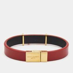 Pre Owned Saint Laurent Opyum Leather Gold Tone Bracelet