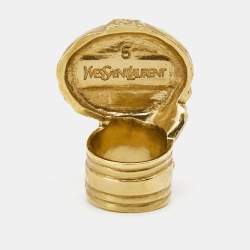 Saint Laurent Arty Coral Glass Cabochon Gold Tone Ring Size 50.5