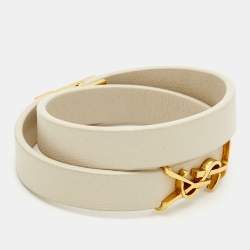Pre Owned Saint Laurent Paris White Leather Opyum Gold Tone Wrap Bracelet